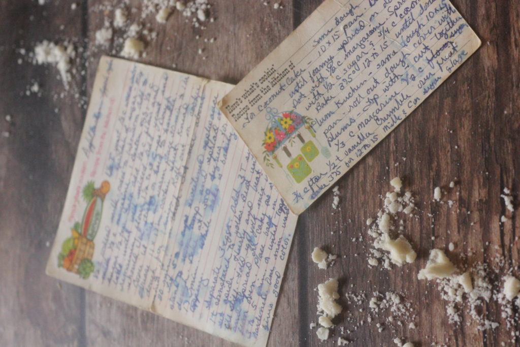 recipe cards that are old, hand written and smearing