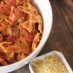 dish of creamy tomato sausage pasta