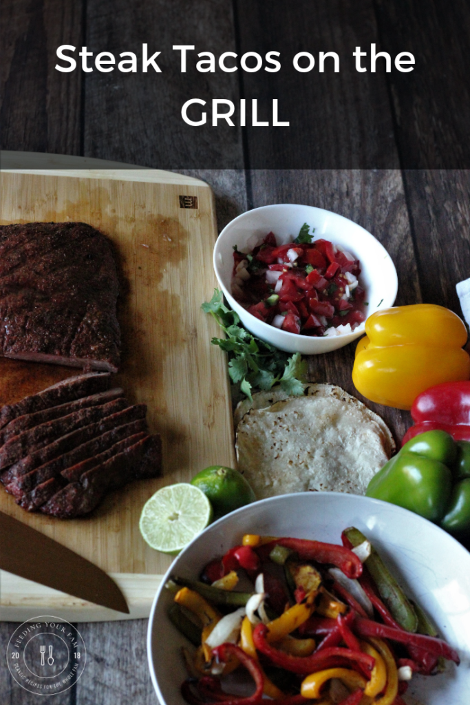 Steak tacos on the grill, perfect for Taco Tuesday, or any day of the week. Just a little kick of spice and so much flavor!! Steak Tacos