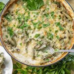 round pan of green bean casserole