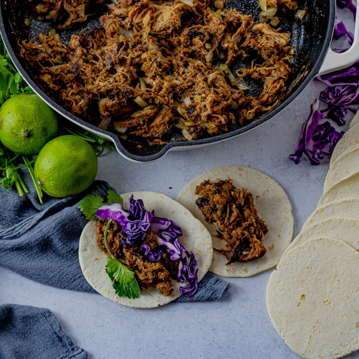 tacos made with leftover pulled pork in small taco shells