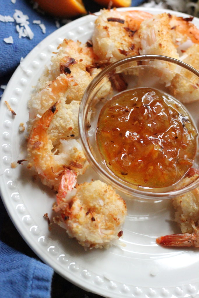Toasted Coconut Shrimp served with an orange marmalade dipping sauce