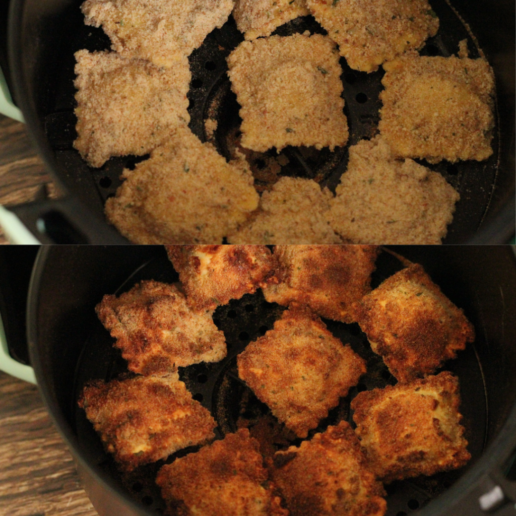 air fried ravioli before and after