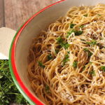 Browned Butter with Mizithra Cheese Spaghetti in a large bowl