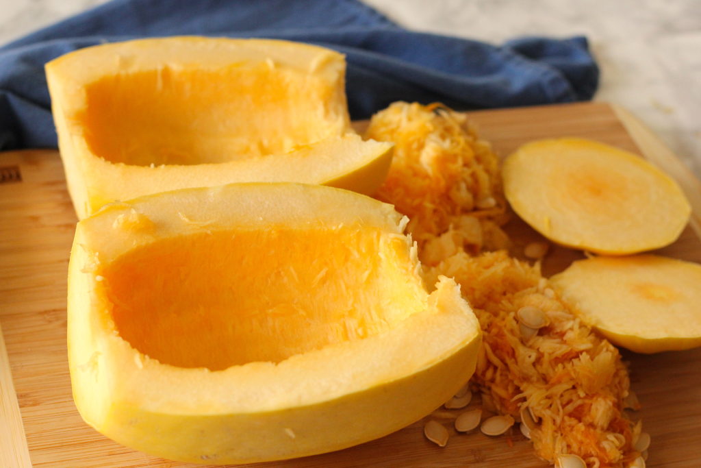 sliced and cleaned out spaghetti squash