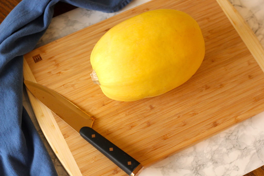 spaghetti squash on a cutting board
