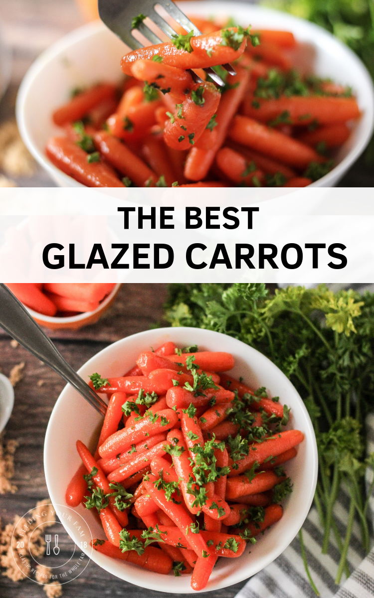 These are the best and easiest GLAZED CARROTS. Just a few simple ingredients for a side dish that will make an appearance over and over again on your weeknight and holiday tables. #sidedish #cookedcarrots #glazedcarrots #sidedish Easy glazed carrots image