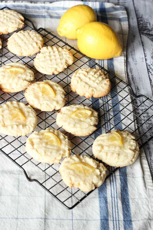 lemon sugar cookies on a cooling rack