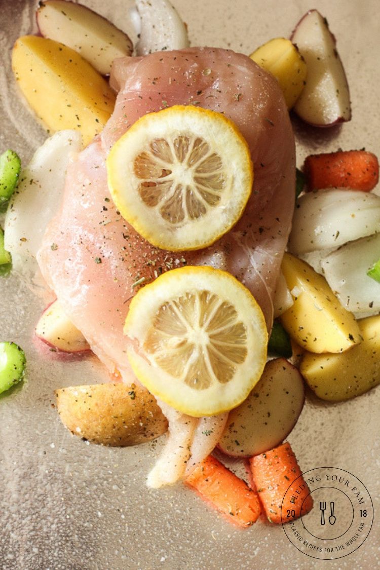 chicken and vegetables on foil