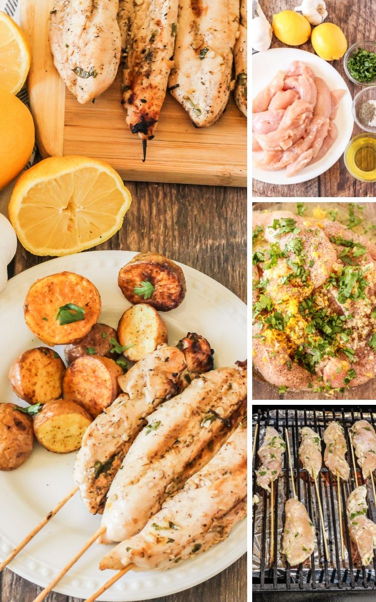 collage of images how to make grilled chicken kabobs