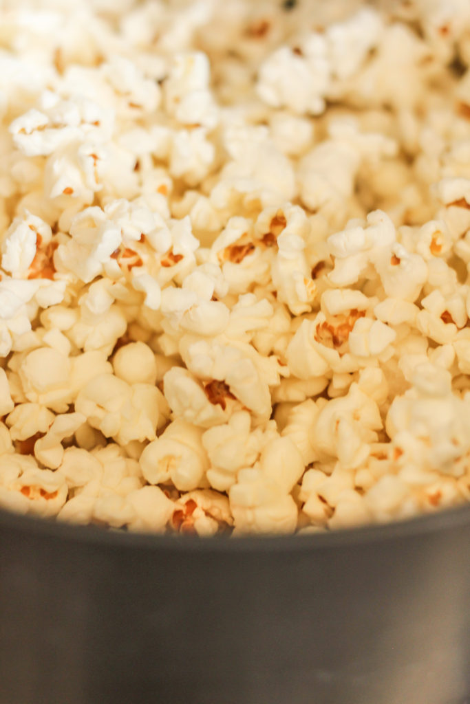 pot of popped homemade kettle corn