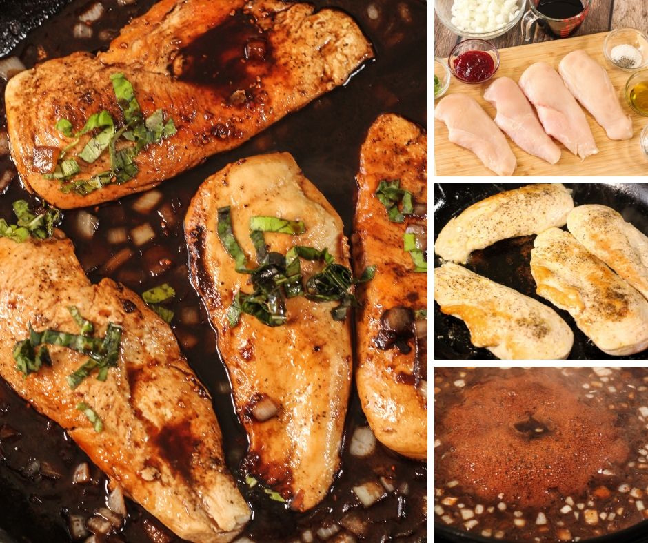 collage of how to make raspberry balsamic chicken