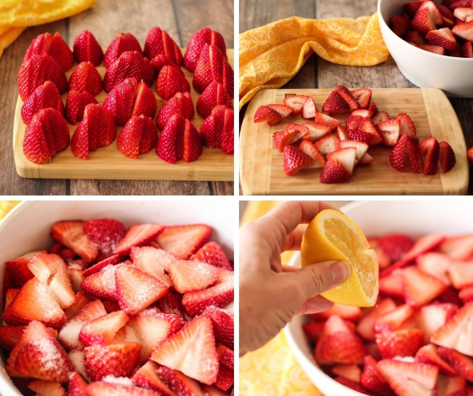 slicing strawberries for a trifle
