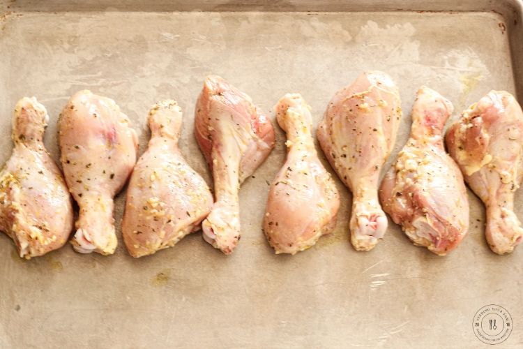 drumsticks on a sheet pan