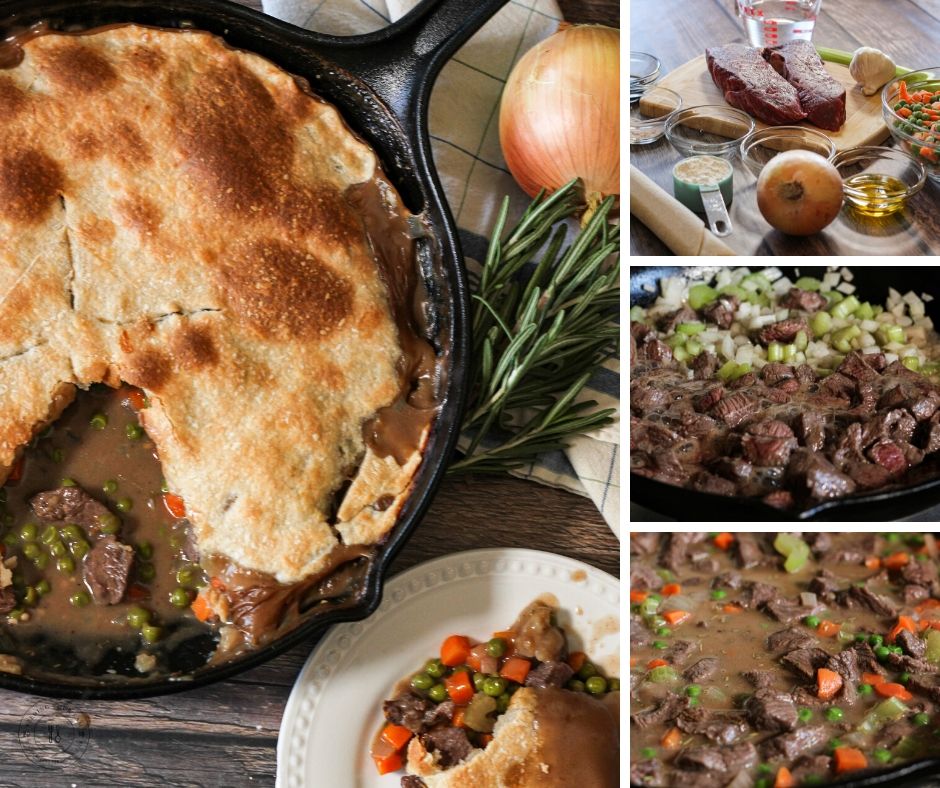 collage of how to make beef pot pie