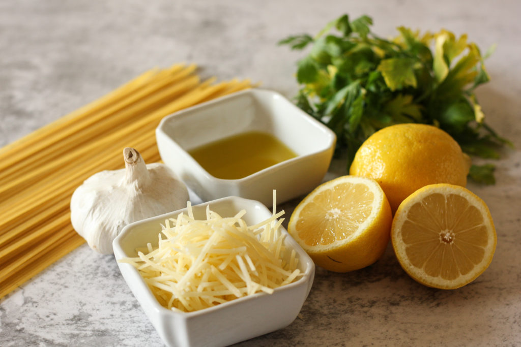 lemon, parsley, noodles, parmesan and garlic
