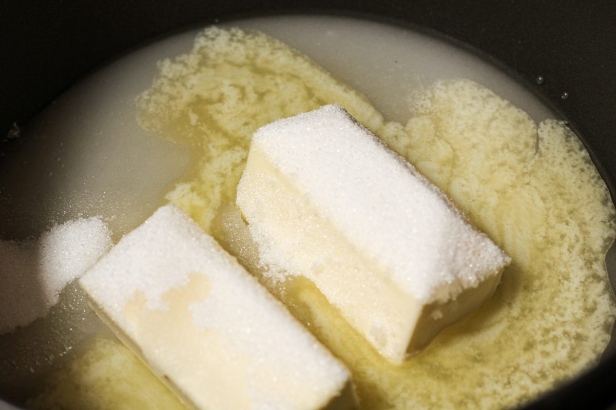 butter and sugar in a pot