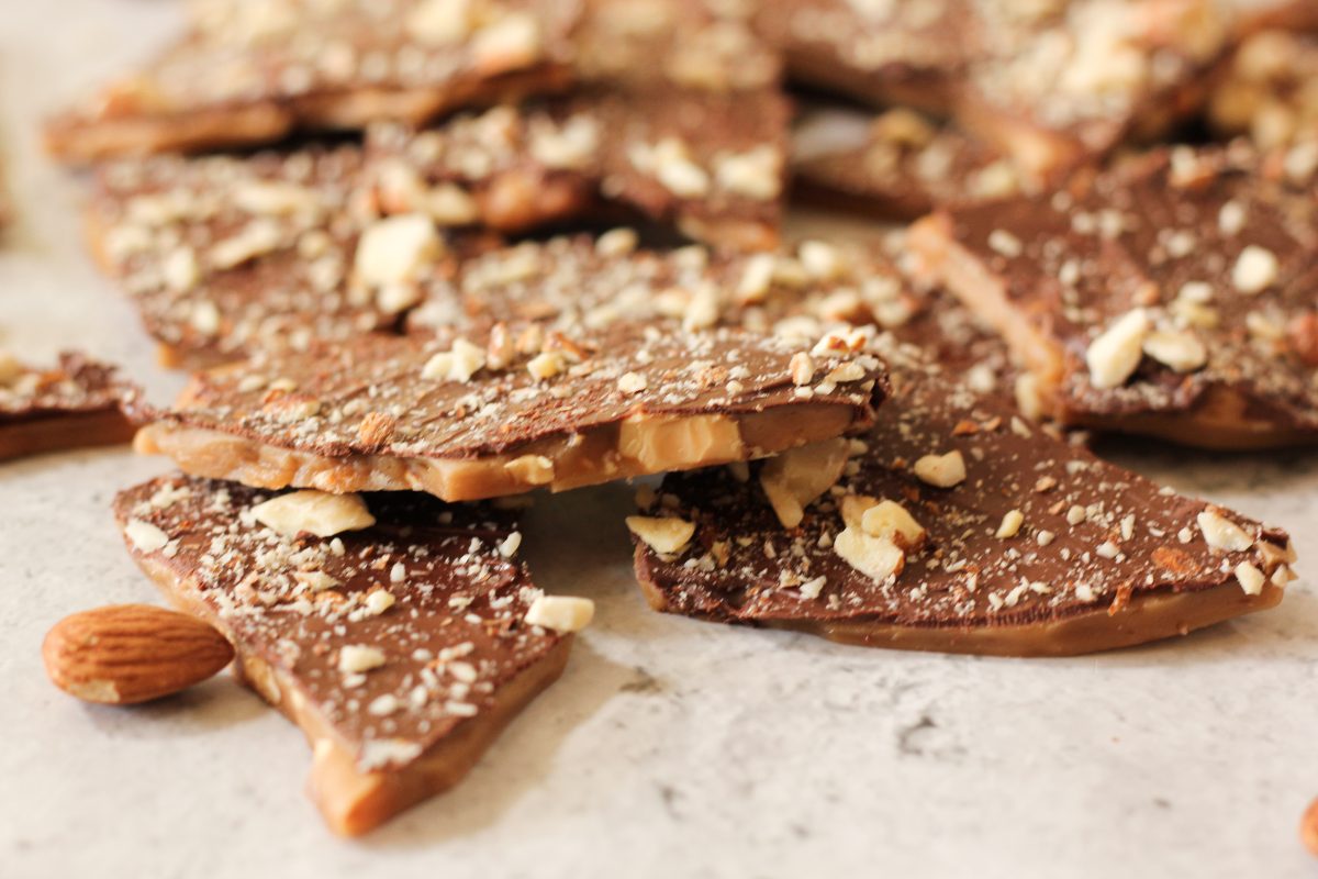 pile of triangular english toffee