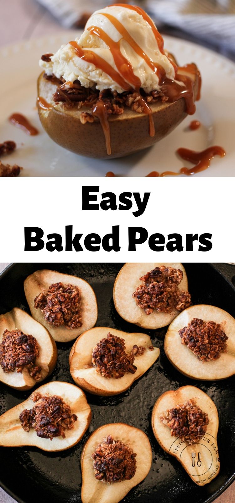 baked pear with ice cream on top