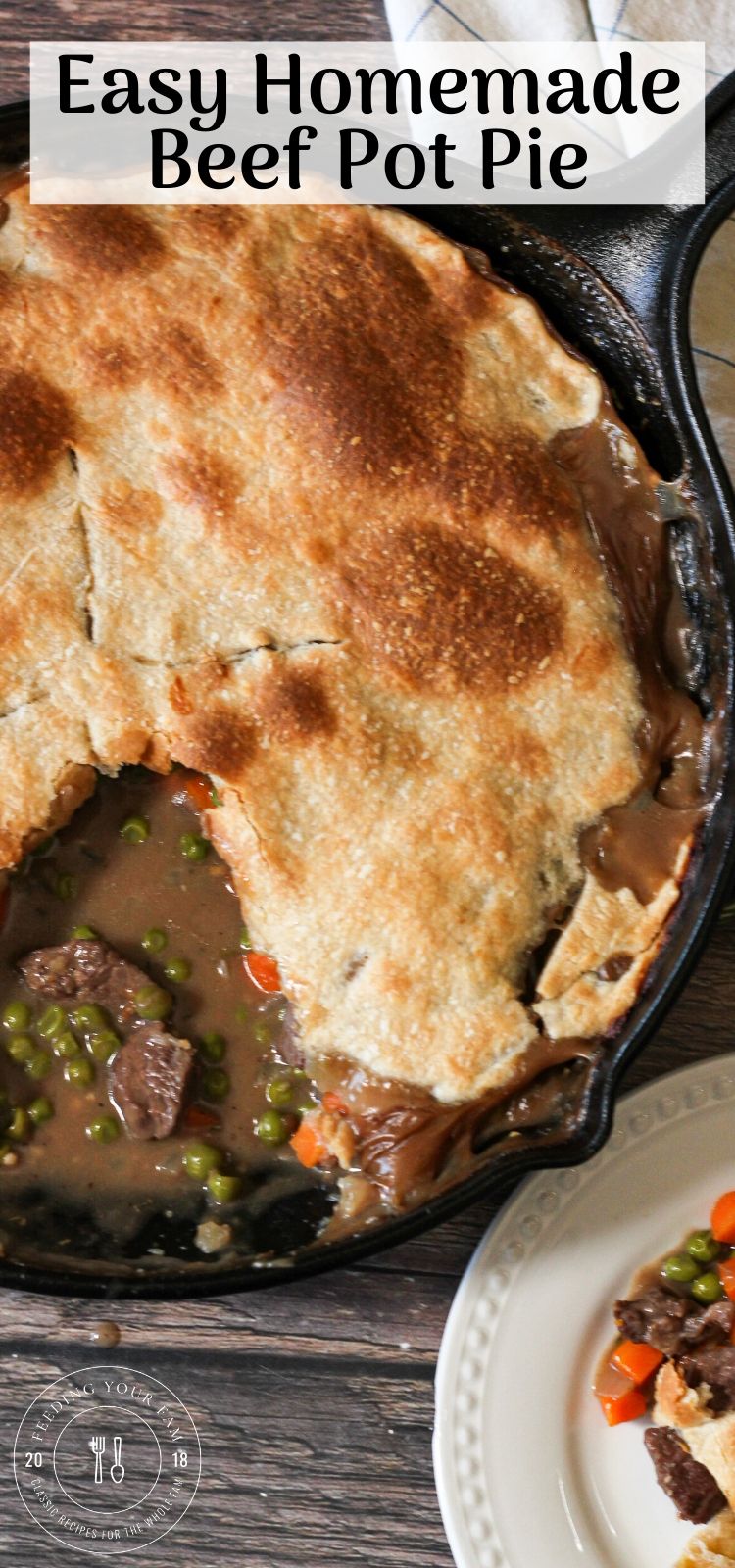 Homemade Beef Pot Pie has bits of steak, vegetables and onions in a creamy beef gravy topped with a flaky pie crust. This Easy Beef Pot Pie Recipe is ready in under 30 minutes, perfect for a busy weeknight meal!