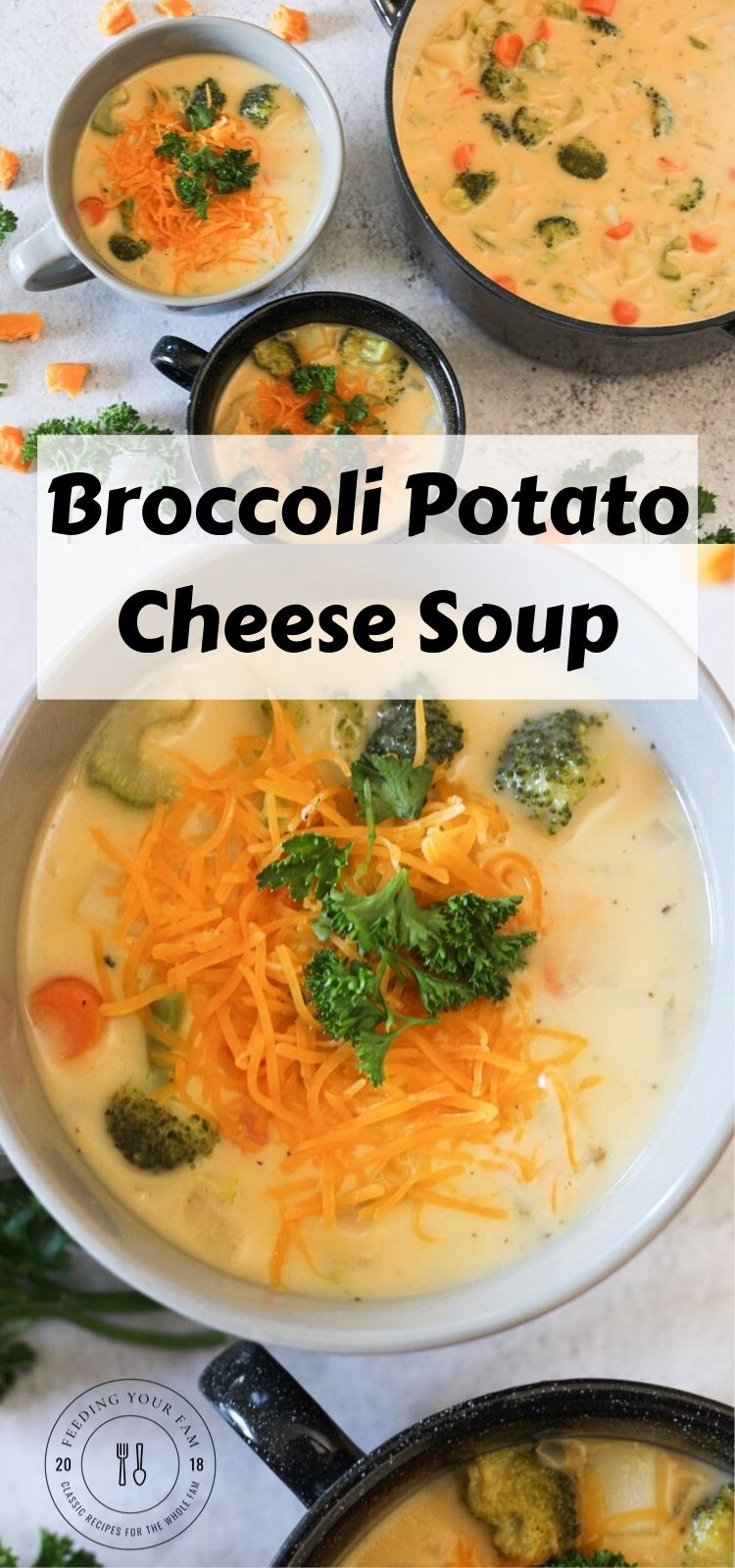 Broccoli Potato Cheese Soup is loaded with cheese and veggies! Perfect for a quick comfort soup! Ready in under 30 minutes! #30minutemeals #familydinner #feedingyourfam #familymeals #dinnertime broccoli and potato cheese soup