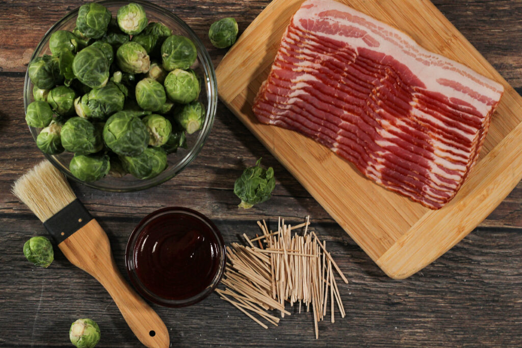 bacon, brussels sprouts, bbq sauce