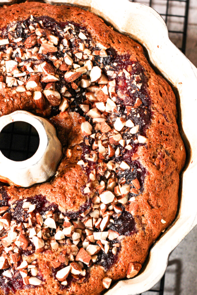 cranberry cake in a bundt pan