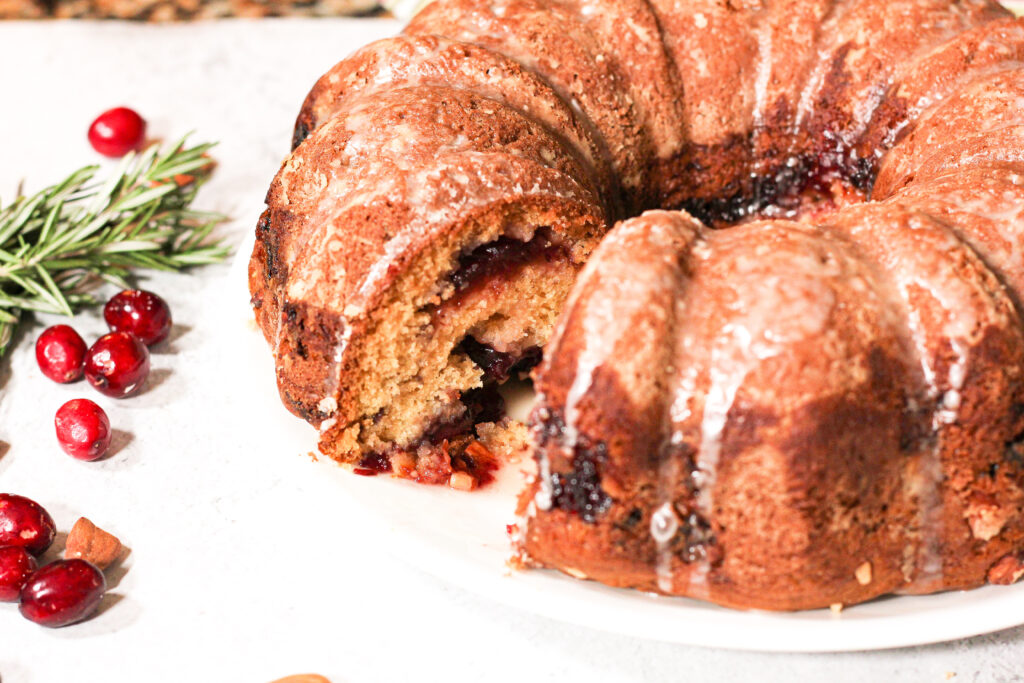 sliced cranberry almond cake
