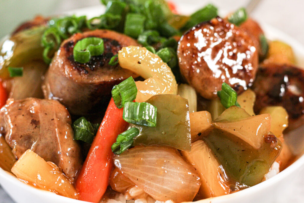 bowl of sweet and sour sausage