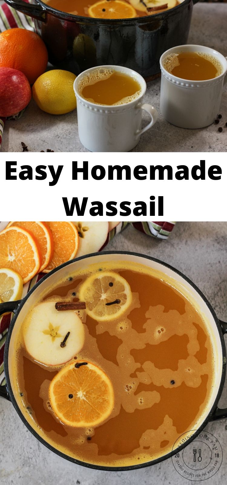 Wassail is a delicious warm drink made up of apple cider, orange juice and lemon juice. Perfectly seasoned to warm you to the core. Wassail is perfect for cold winter days, Holiday parties and Christmas celebrations. wassail pin