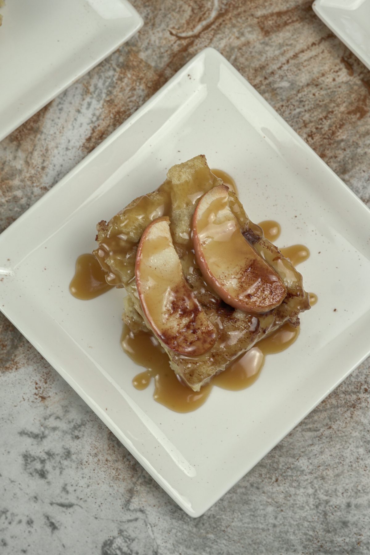 caramel apple bread pudding slice
