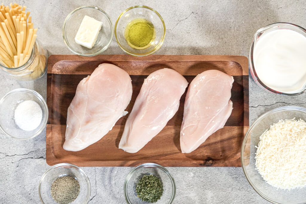ingredients for asiago alfredo with chicken. 