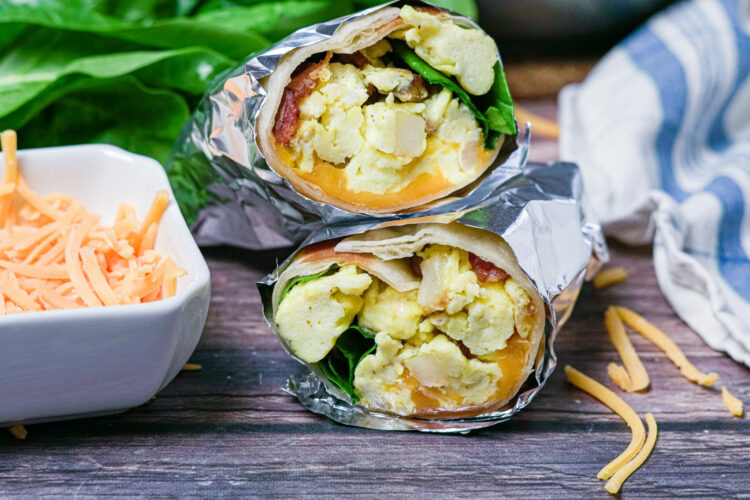 breakfast burritos cut in half