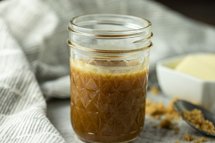 caramel sauce in a glass jar