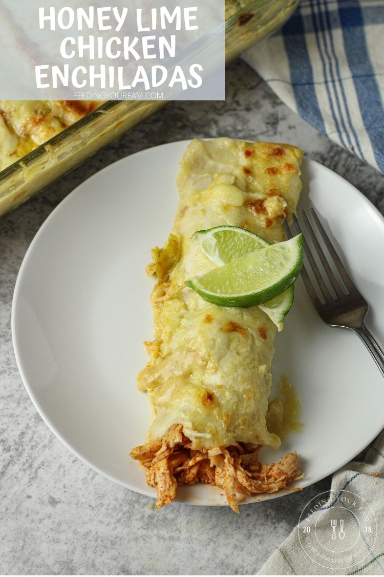 Honey Lime Enchiladas are a simple chicken enchilada recipe seasoned with lime, honey, chili powder, smothered in green chile enchilada sauce and cheese. honey lime chicken enchiladas
