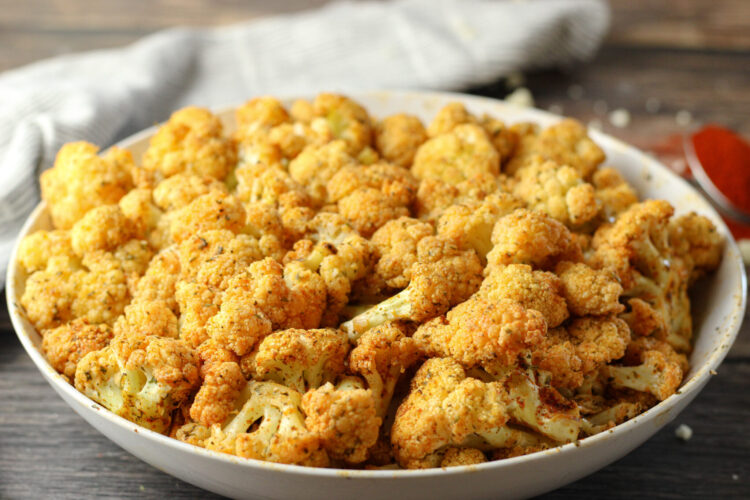 oven roasted cauliflower in a white bowl