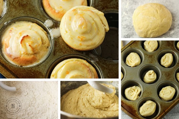 collage of steps to make orange rolls