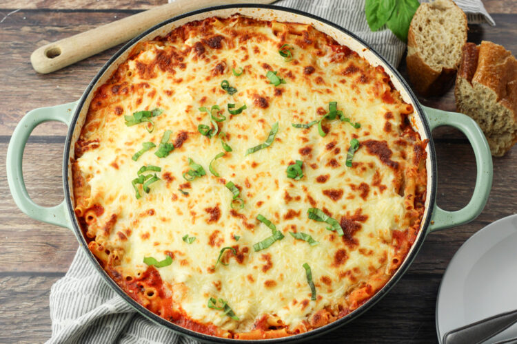 baked pasta dish in a pan