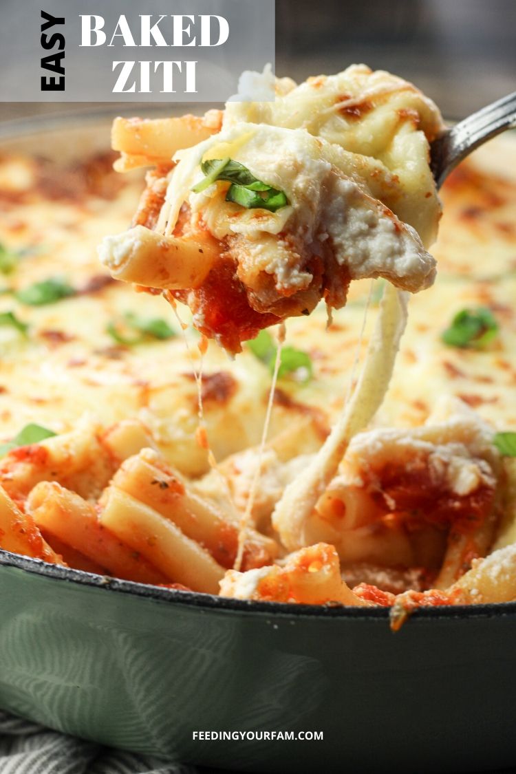 easy baked ziti scoop