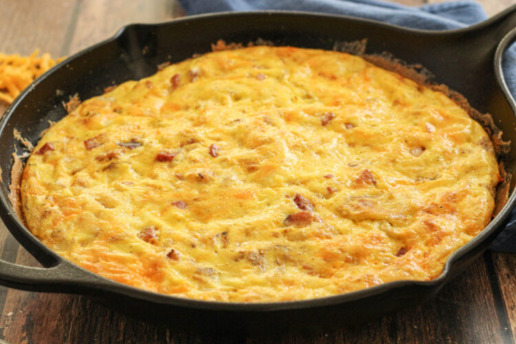 baked ham and cheese frittata in cast iron