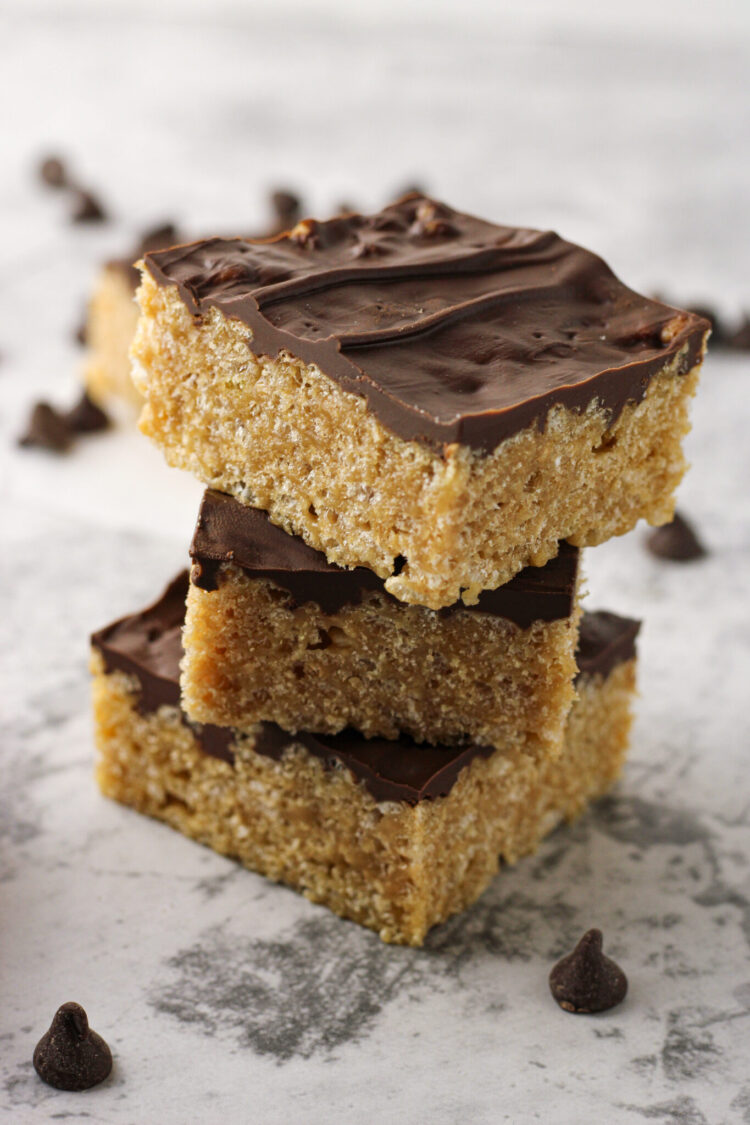 stack of peanut butter chocolate rice krispies