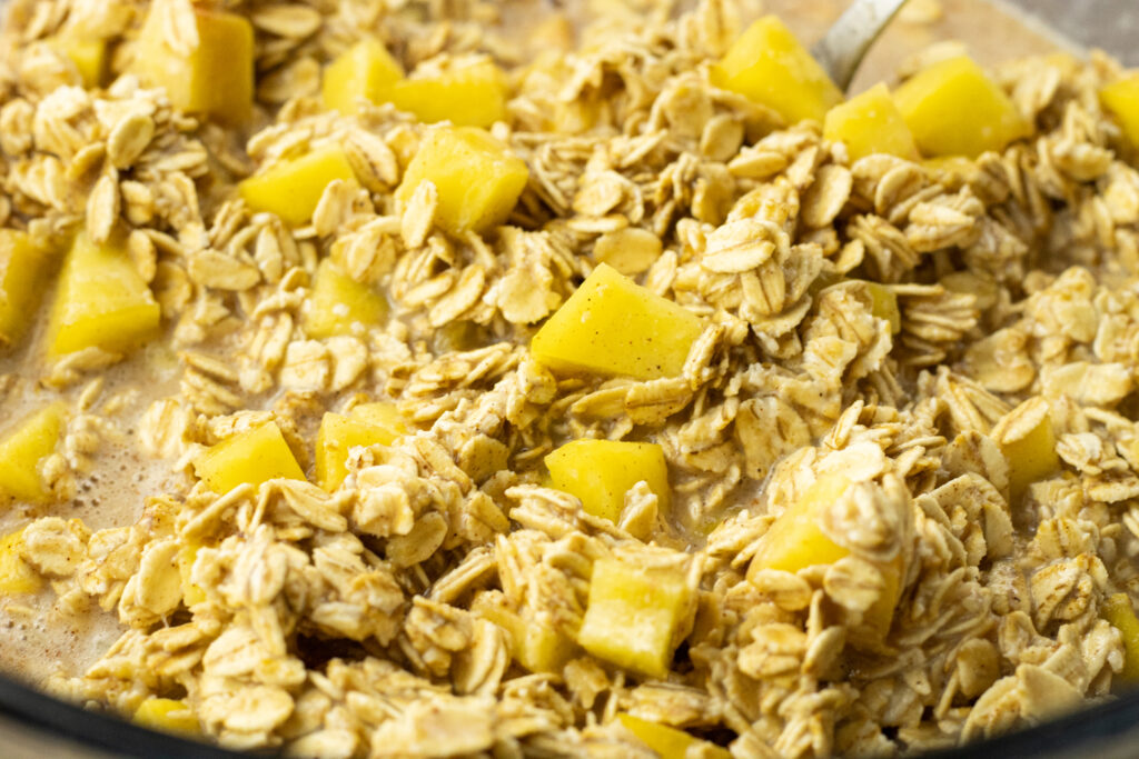 oatmeal mixed with peaches for baked oatmeal