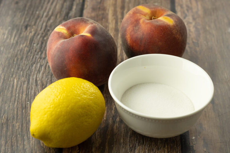 bowl of sugar, lemon and peaches