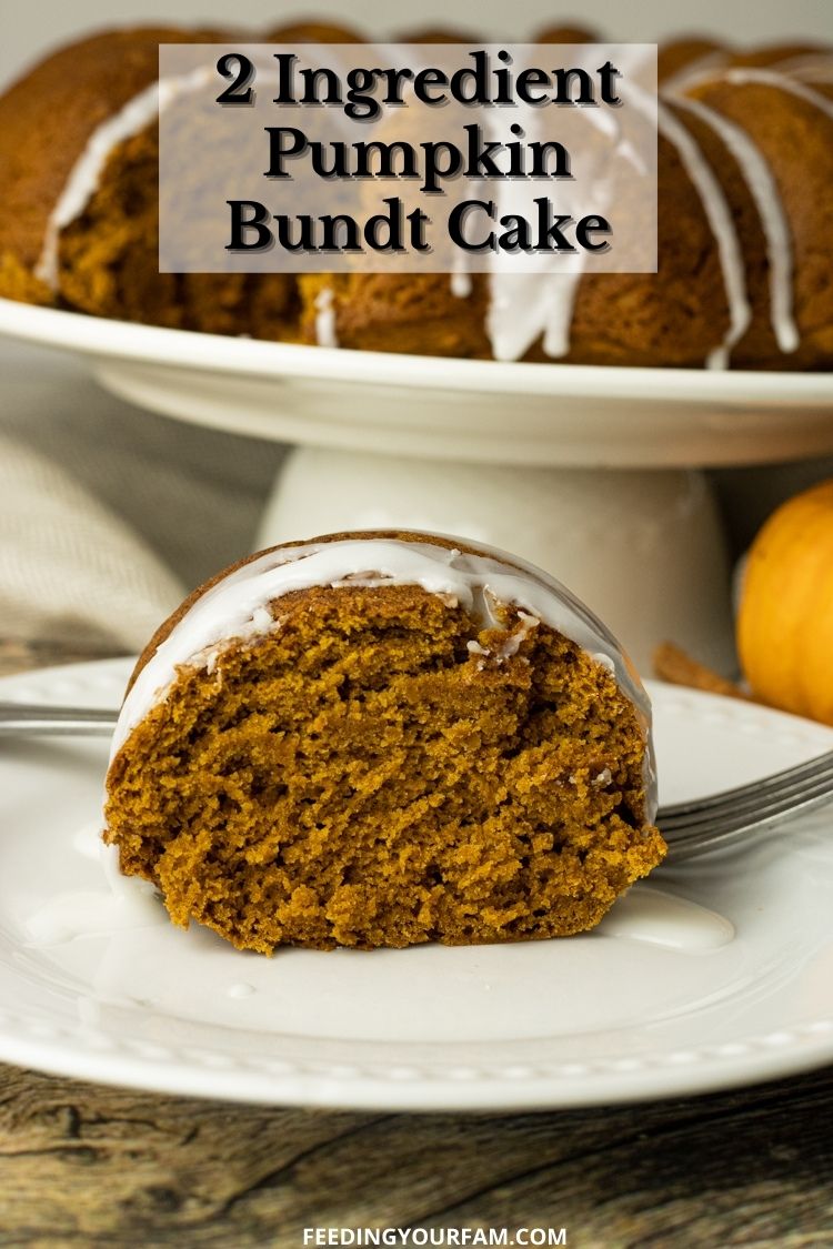 This delicious Pumpkin Bundt Cake is made with just 2 ingredients, spice cake mix and pumpkin puree. Pumpkin Spice Bundt Cake is a simple dessert that is moist, tastes amazing and perfect for a simple weeknight dessert or family Holiday parties. #pumpkinrecipe #pumpkinrecipes #holidaybaking