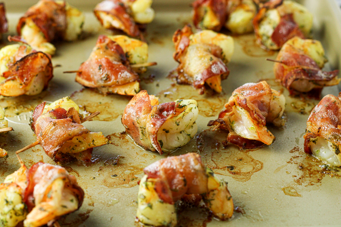 cooked shrimp on a baking sheet