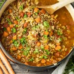 big pot of beef and barley soup