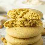 stacked brown sugar cookies with the top cookie split in halves