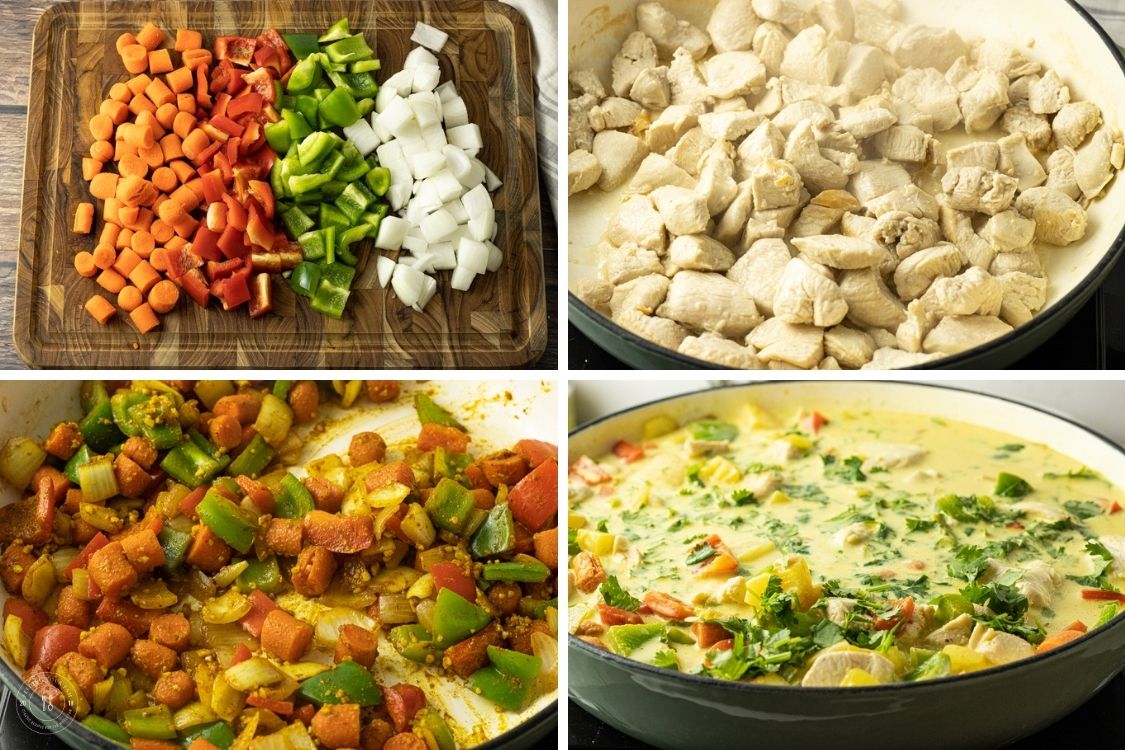 picture collage of steps to make curry