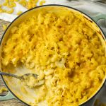 cheesy pasta with a scoop out