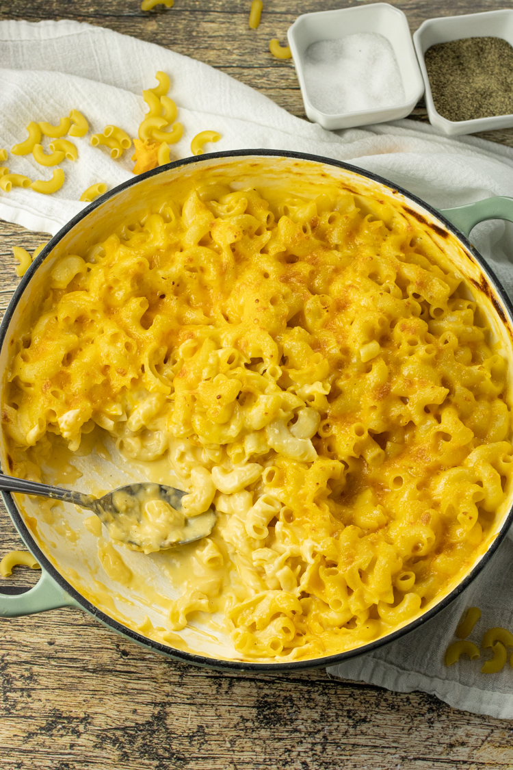 cheesy pasta with a scoop out